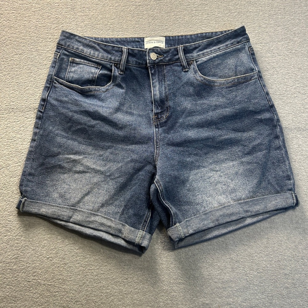 Poppy & Grace Denim Shorts Womens 31 Blue Mid Rise Cuffed Stretch Jean Shorts